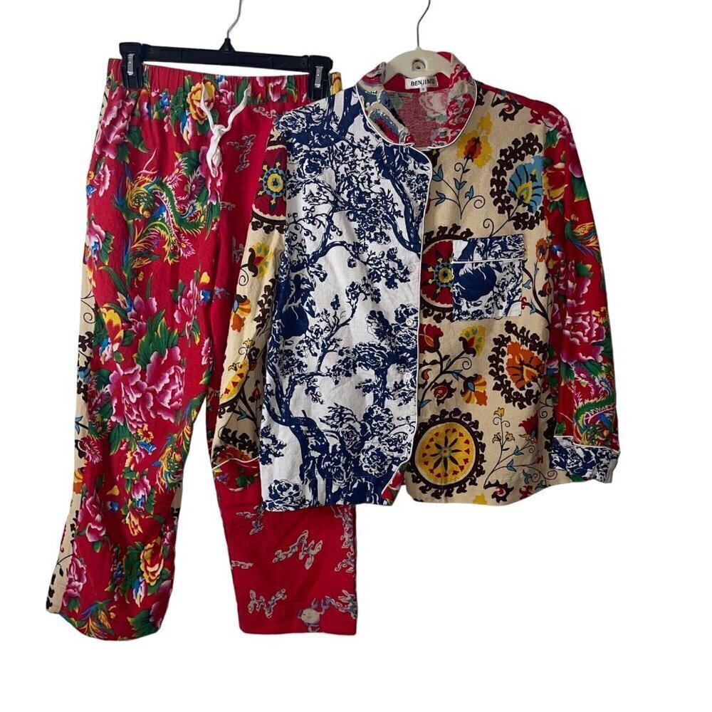 Benjimu Womens Pajama Set Size Small Multicolor Mixed Print Floral Pure Cotton